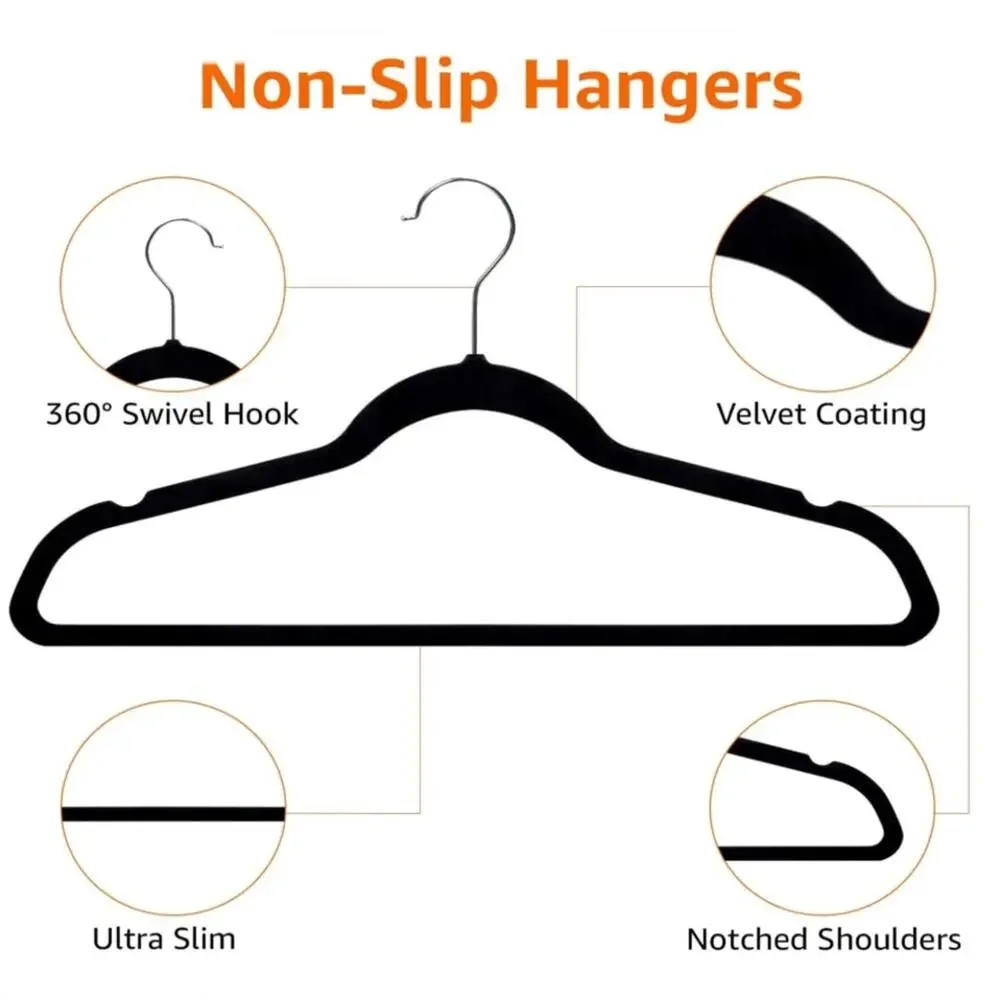Basics Slim, Velvet, Non-Slip Suit Clothes Hangers, Black/Silver - Pack …